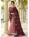 Deep Scarlet And Pink Silk Fabrics Embroidered Designer Saree