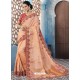 Light Orange Silk Embroidered Designer Saree