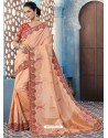 Light Orange Silk Embroidered Designer Saree