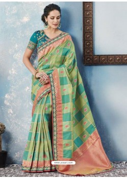 Fashionable Green Silk Embroidered Designer Saree