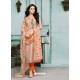 Dusty Pink And Orange Chanderi Cotton Embroidered Churidar Suit