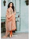 Dusty Pink And Orange Chanderi Cotton Embroidered Churidar Suit