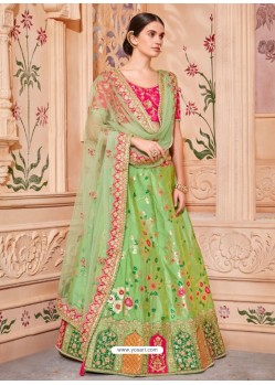 Green And Rani Silk Embroidered Designer Lehenga Choli