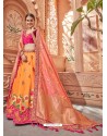 Orange And Fuchsia Silk Embroidered Designer Lehenga Choli