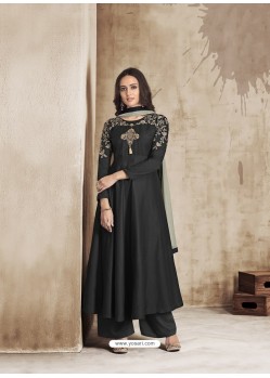 Black Maslin Embroidered Designer Palazzo Suit