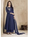 Navy Blue Maslin Embroidered Designer Palazzo Suit