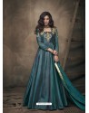 Teal Soft Tapeta Silk Heavy Embroidered Readymade Gown Suit