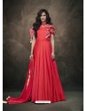 Red Soft Tapeta Silk Heavy Embroidered Readymade Gown Suit