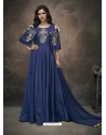 Navy Blue Soft Tapeta Silk Heavy Embroidered Readymade Gown Suit