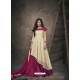 Cream And Violet Heavy Net Embroidered Readymade Gown Suit