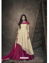 Cream And Violet Heavy Net Embroidered Readymade Gown Suit