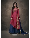 Maroon And Navy Soft Tapeta Silk Heavy Embroidered Readymade Gown Suit