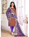 Brown Cotton Embroidered Straight Suit With Banarasi Dupatta