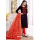 Black Cotton Embroidered Straight Suit With Banarasi Dupatta