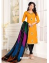 Yellow Cotton Fancy Embroidered Straight Suit