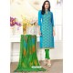 Blue Cotton Fancy Embroidered Straight Suit