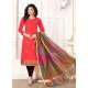 Tomato Red Cotton Fancy Embroidered Straight Suit