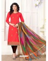 Tomato Red Cotton Fancy Embroidered Straight Suit