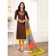 Coffee Brown Cotton Fancy Embroidered Straight Suit