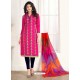 Fuchsia Cotton Fancy Embroidered Straight Suit