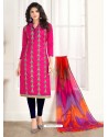 Fuchsia Cotton Fancy Embroidered Straight Suit