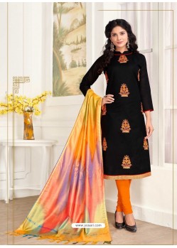 Black Cotton Fancy Embroidered Straight Suit
