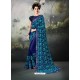 Navy Blue And Firozi Georgette Thread Worked Designer Saree