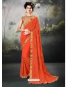 Orange Georgette Thread Worked Designer Saree