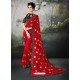 Red Georgette Thread Worked Designer Saree