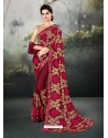 Maroon Georgette Thread Worked Designer Saree