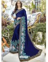 Navy Blue Georgette Heavy Embroidered Party Wear Saree