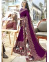Purple Georgette Heavy Embroidered Party Wear Saree