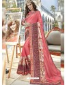 Peach Georgette Heavy Embroidered Party Wear Saree