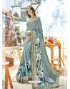 Silver Georgette Heavy Embroidered Party Wear Saree