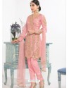 Light Pink Dyed Net Embroidered Designer Straight Suit