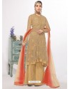 Beige Dyed Net Embroidered Designer Straight Suit