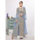 Blue Dyed Net Embroidered Designer Straight Suit