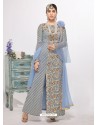 Blue Dyed Net Embroidered Designer Straight Suit