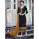 Black Embroidered Cotton Straight Suit