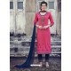 Hot Pink Embroidered Cotton Straight Suit