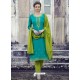 Turquoise Embroidered Cotton Straight Suit