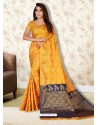 Yellow Banarasi Silk Jaquard Work Designer Saree