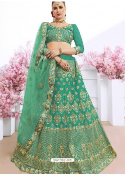 Jade Green Silk Heavy Zari Embroidered Wedding Lehenga Choli