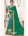 Dark Green Heavy Embroidered Silk Wedding Saree