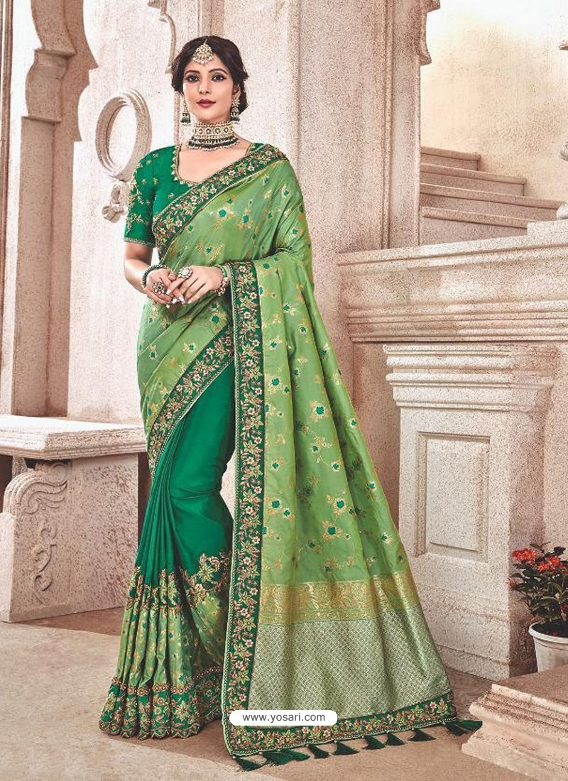 Saree, Green Saree, Silk Saree, Stitched Blouse, Ready to Wear Saree,  Designer Saree, Wedding Wear, Traditional Saree, Bridal Saree, RR-129 - Etsy