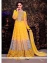Exquisite Yellow Net And Brasso Anarkali Suit