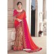 Red And Rani Heavy Embroidered Silk Wedding Saree