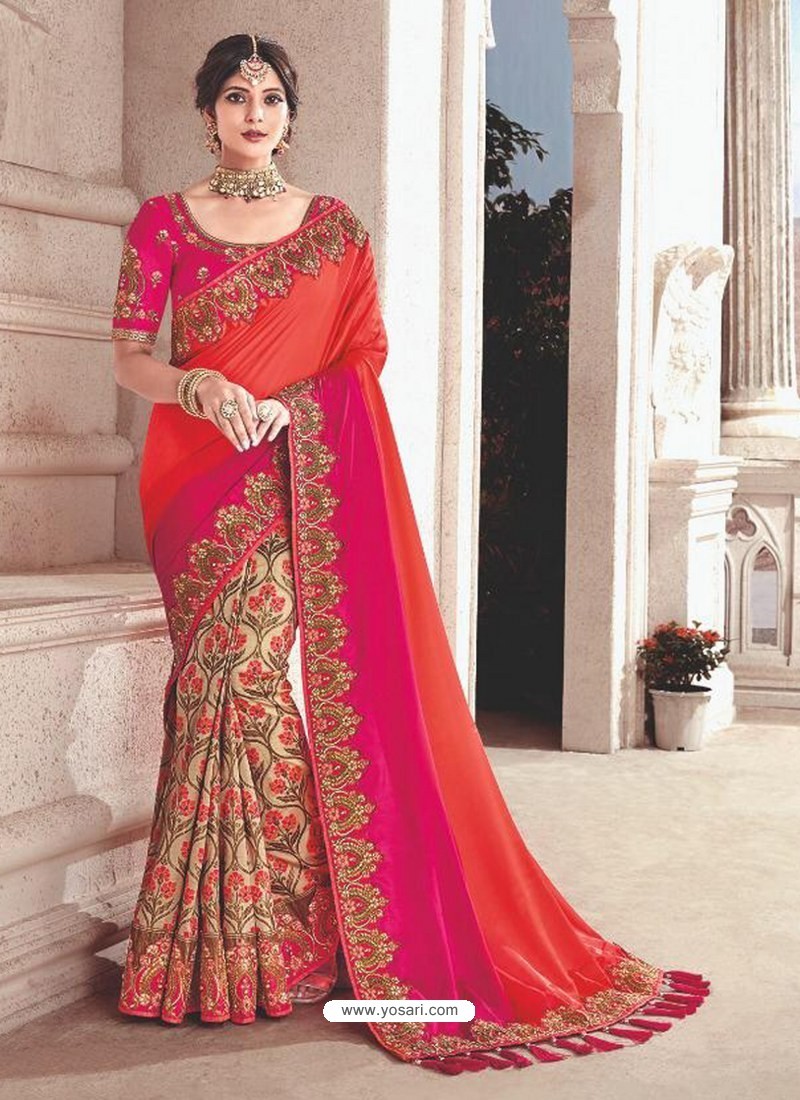Buy Red And Rani Heavy Embroidered Silk Wedding Saree | Wedding Sarees