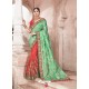 Green And Orange Heavy Embroidered Silk Wedding Saree