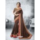 Coffee Georgette Heavy Border Embroidered Party Wear Saree